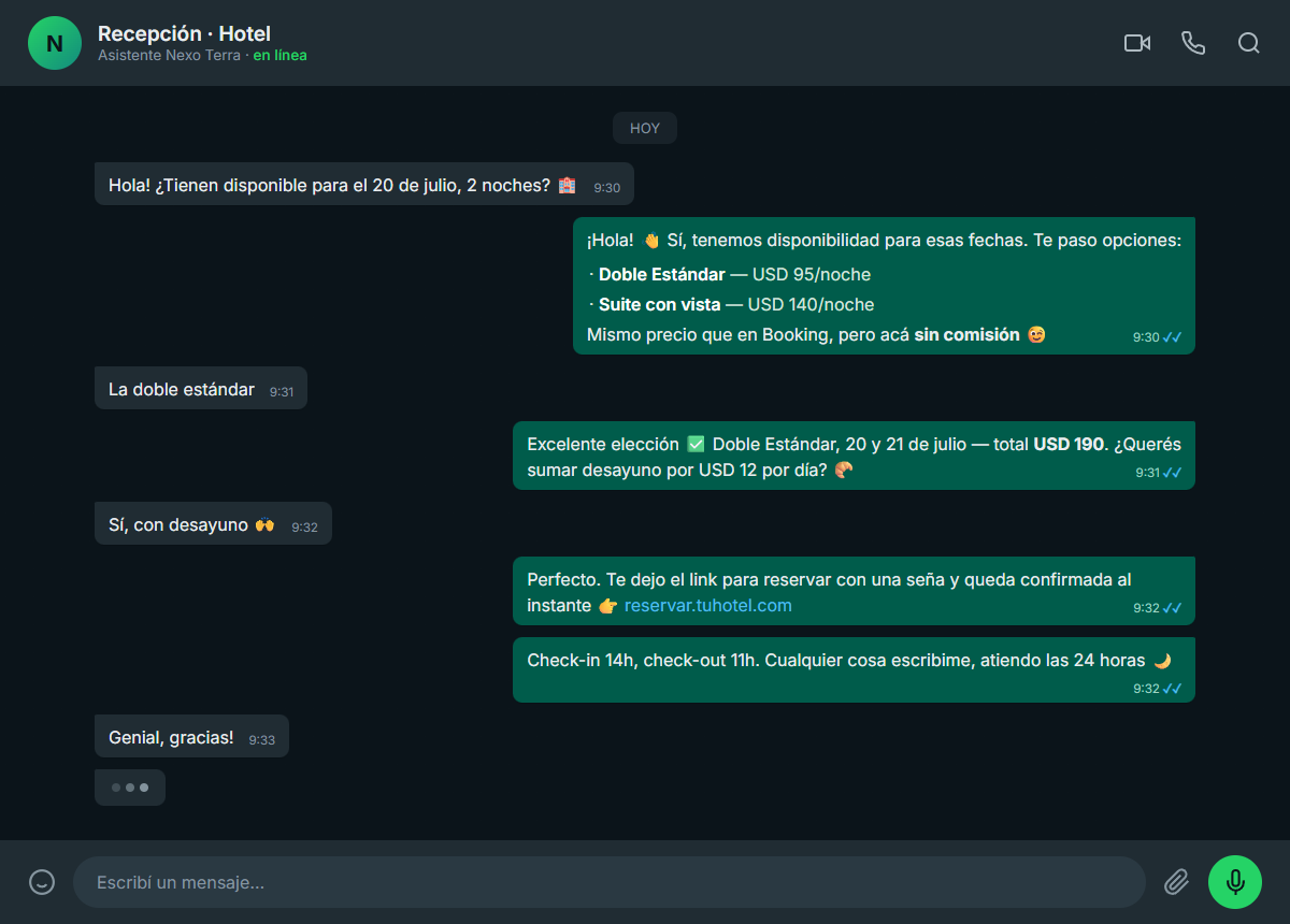 El Asistente Nexo Terra atendiendo por WhatsApp